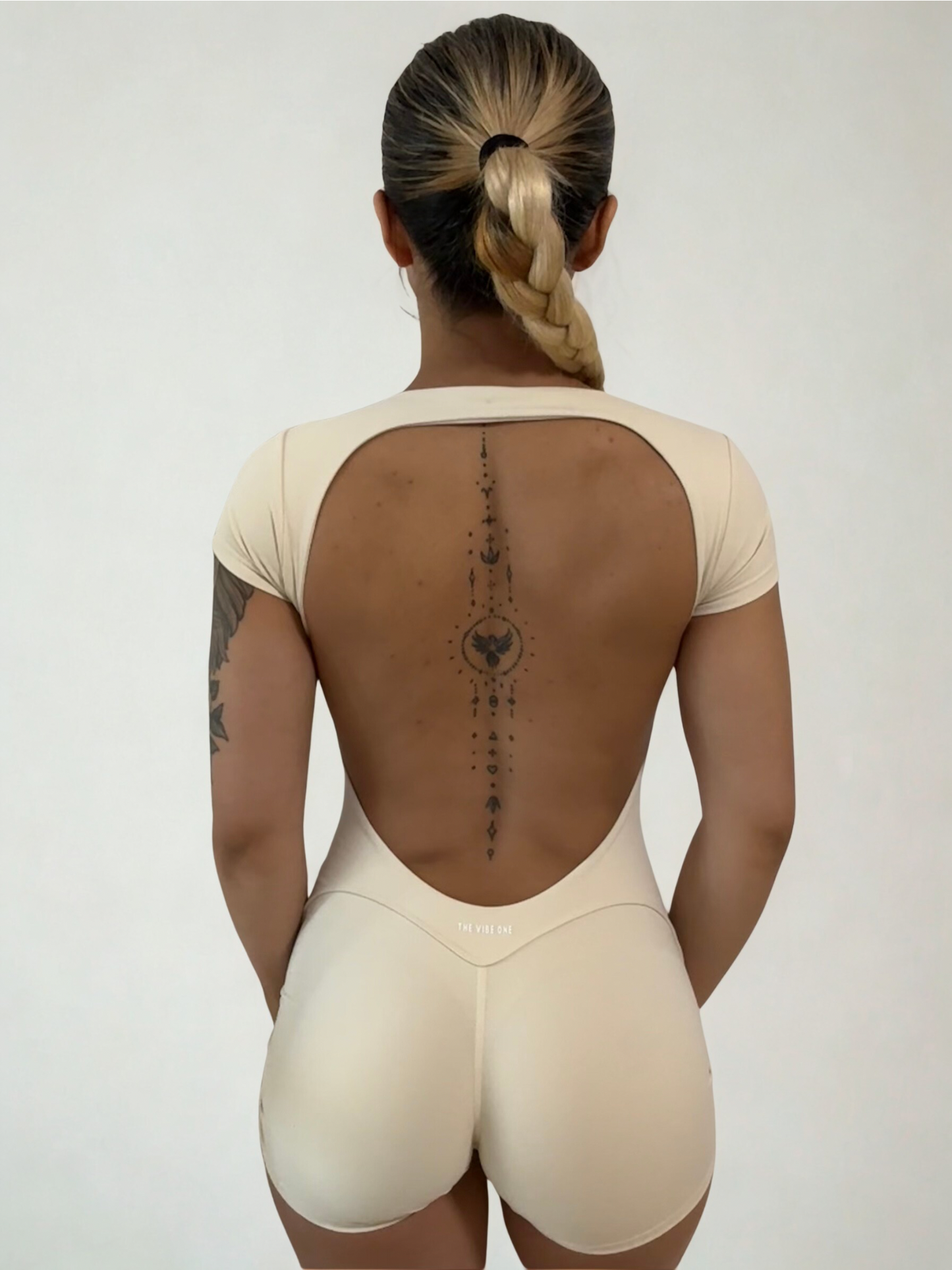 Open Back Jumpsuit Short - Beige