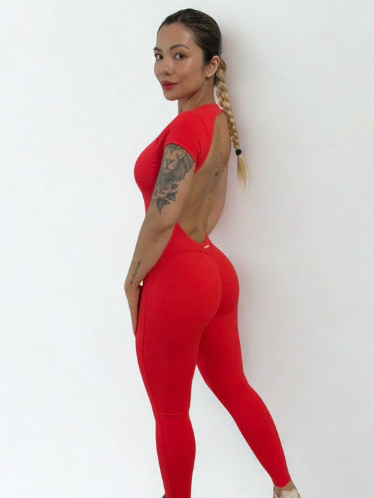 Open Back Jumpsuit Long - Red