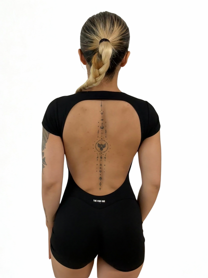 Open Back Jumpsuit Short - Black