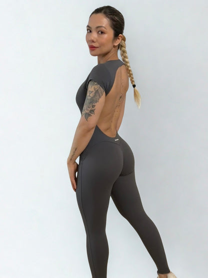 Open Back Jumpsuit Long - Grey