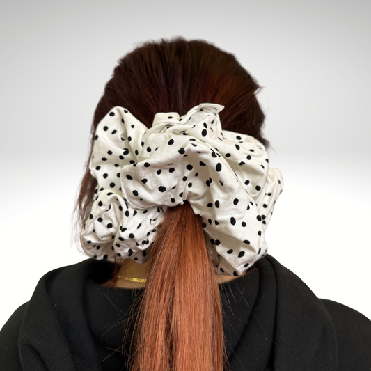 XXL Scrunchie - White Black Dots